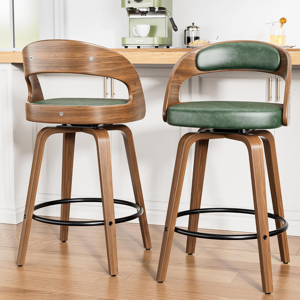 YaFiti Bar Stools Set of 3, 26" Bentwood Counter Height Barstools, Green