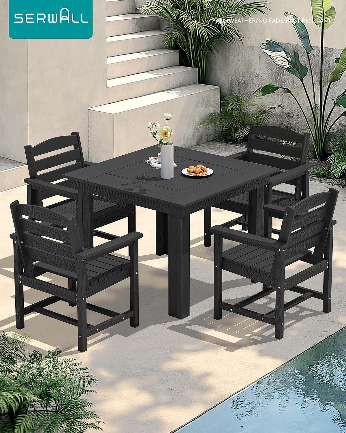 SERWALL HDPE Outdoor Square Dining Set for 4