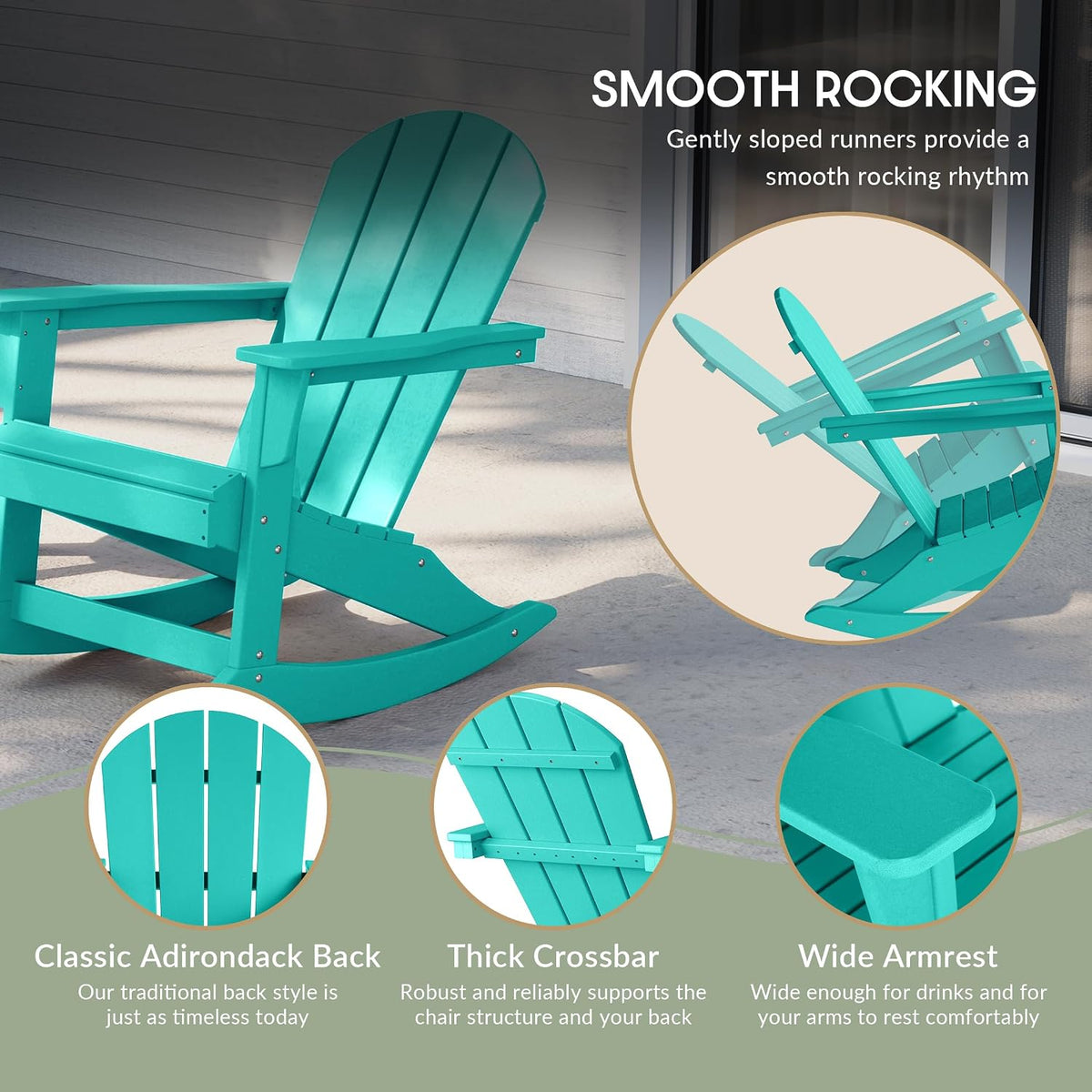 WestinTrends Malibu Outdoor Patio Rocking Adirondack Chairs with Side Table Set, Turquoise