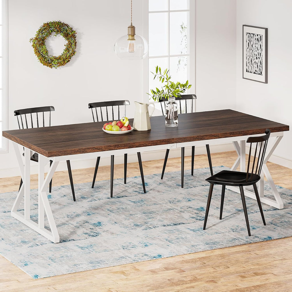 Tribesigns Farmhouse Dining Table for 6-8 People, 78.7-Inch Rectangular Wood Dining Table, Rustic Kitchen Table with Heavy Duty Metal Legs for Dining Room