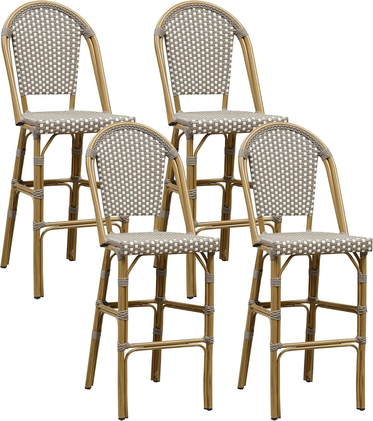 PURPLE LEAF Bar Stools French Bistro Rattan 30" Set of 4 Kitchen, Grey
