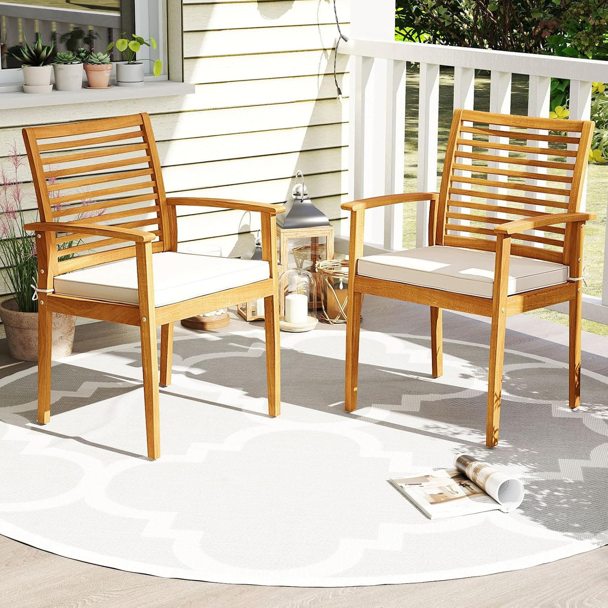 Tangkula Acacia Wood Patio Dining Chairs Set of 4 for Poolside Yard Garden