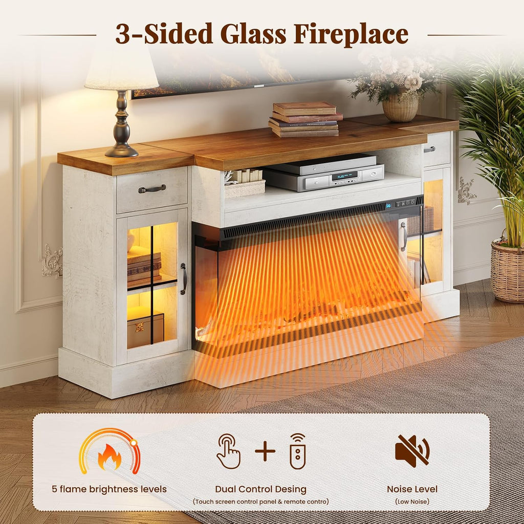 70" Fireplace TV Stand for TVs Up to 80" & Adjustable Shelves, White