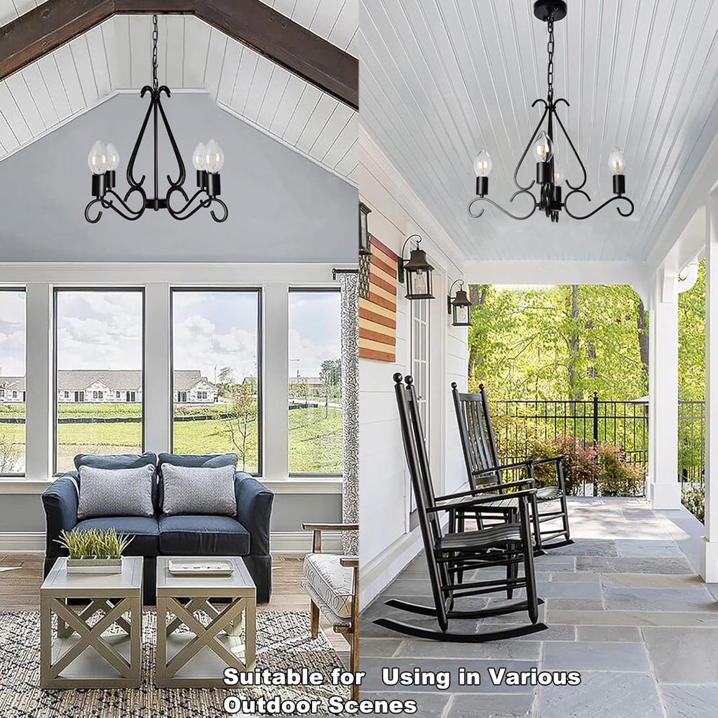 twinkvilla solar chandelier outdoor, 4-lights 23" rustic farmhouse, front angle view