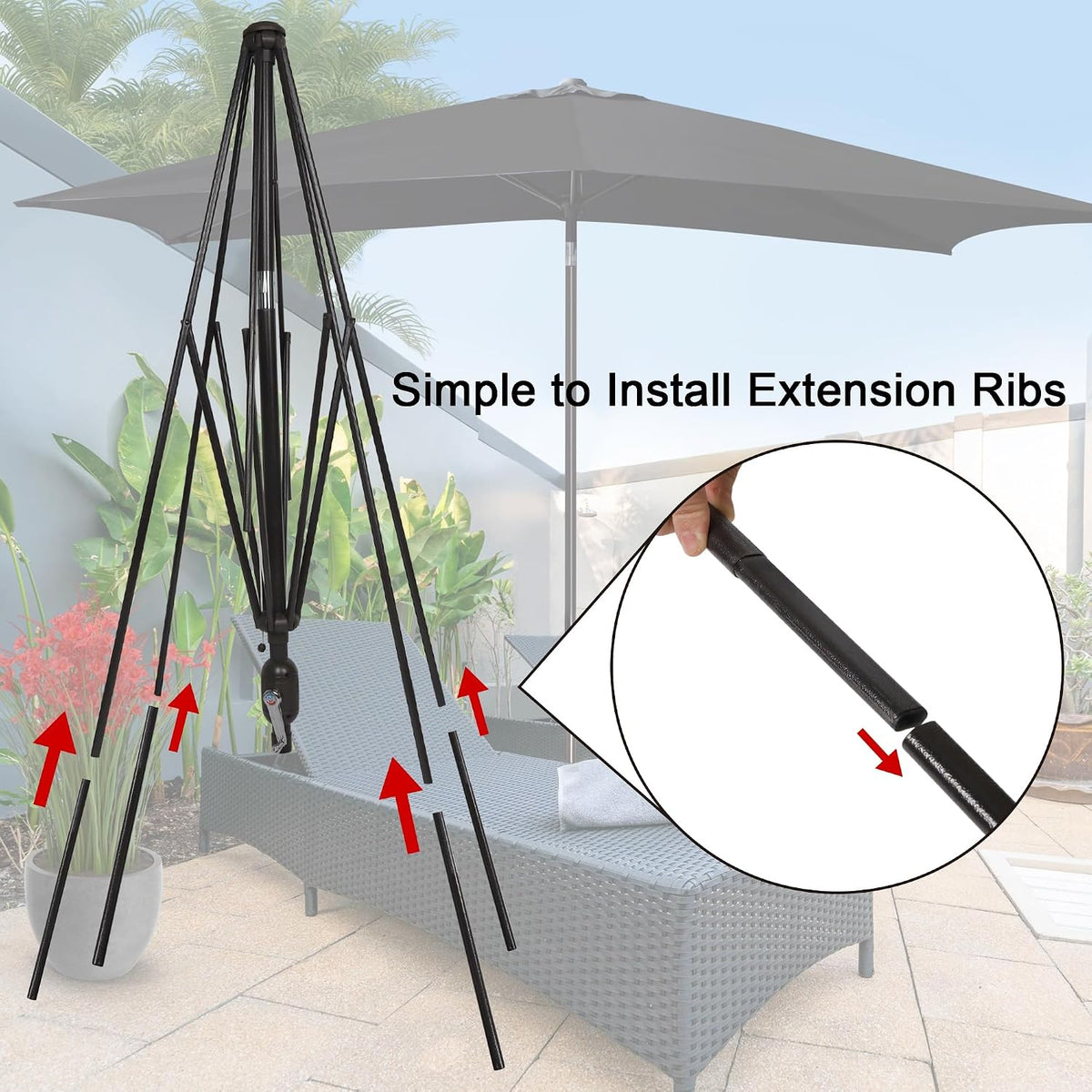 blissun rectangular patio umbrella, table market umbrella with, close-up detail