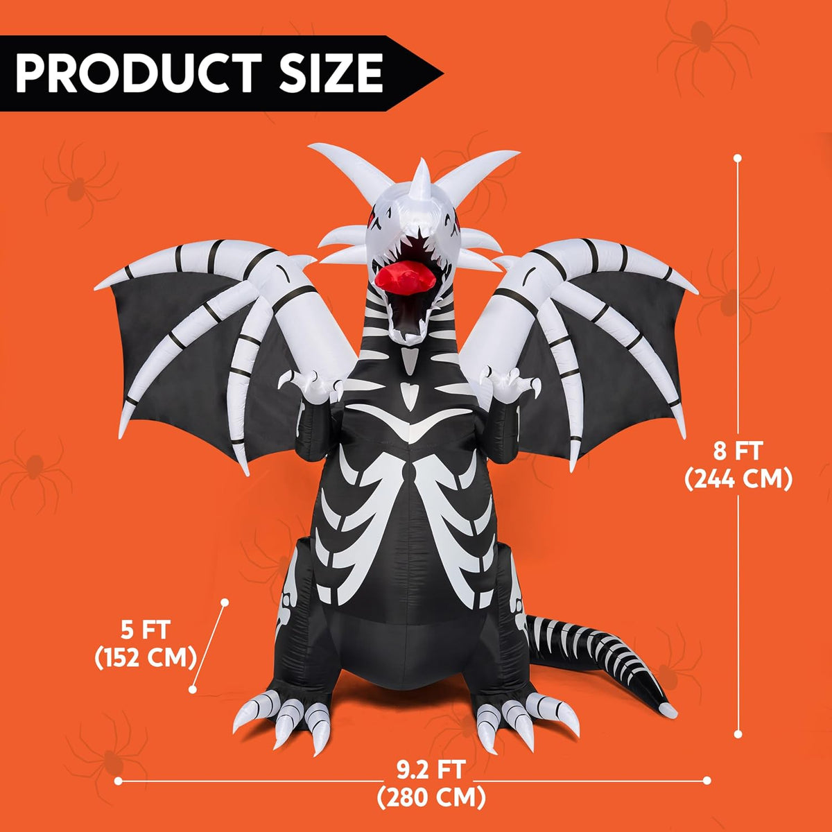 Joiedomi 8 FT Tall Halloween Inflatables Outdoor Skeleton Dragon Decoration, Blow Up Yard Decoration Inflatable Skeleton Dragon, Scary Halloween Decorations with Red LED Eyes for Lawn Garden Decor