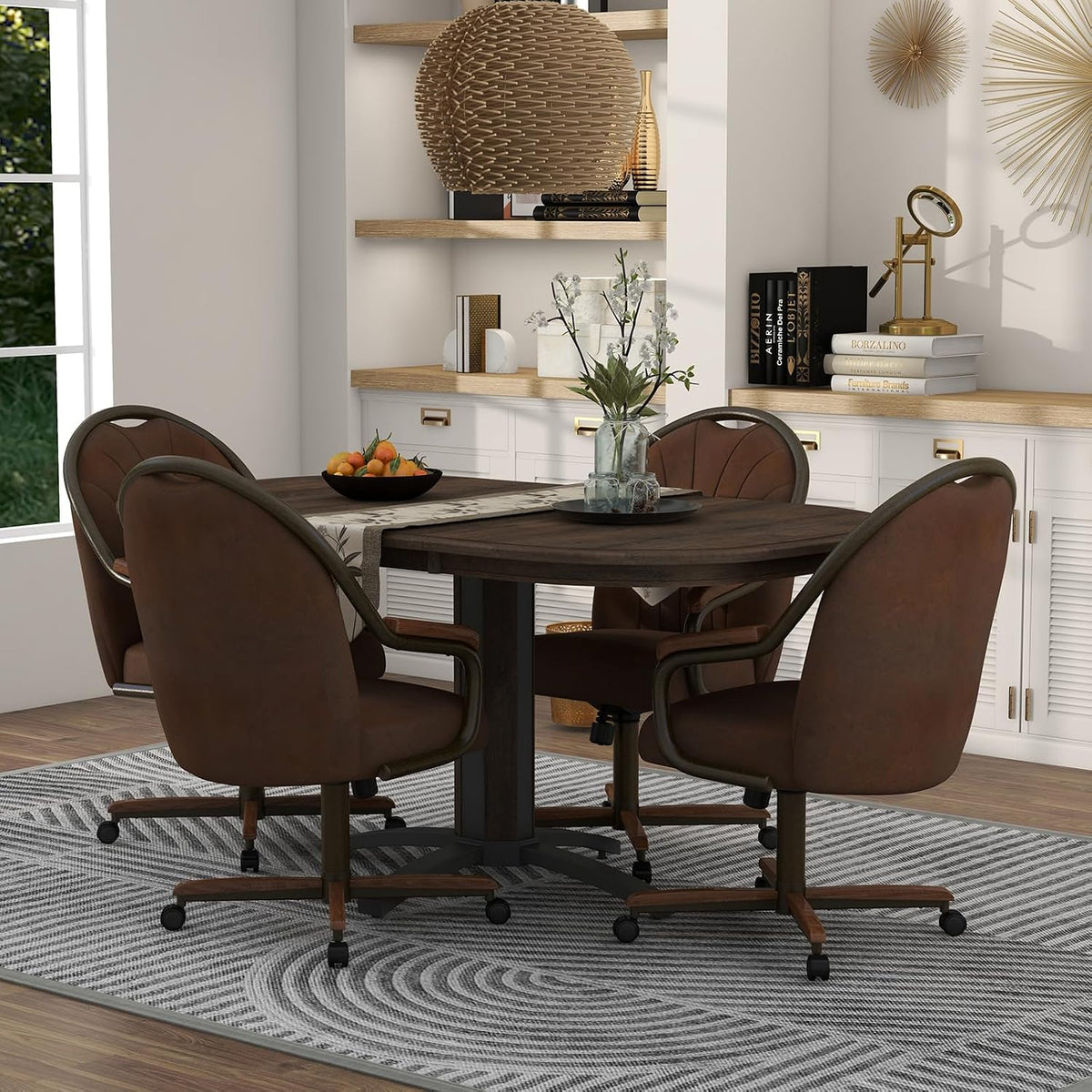 Chromcraft Douglas 4pc Swivel Kitchen Dining Chair - Fabric Mocha-Walnut