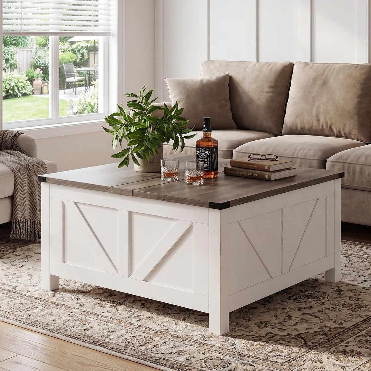35” Farmhouse Coffee Table, Rustic Center Table for Living Room