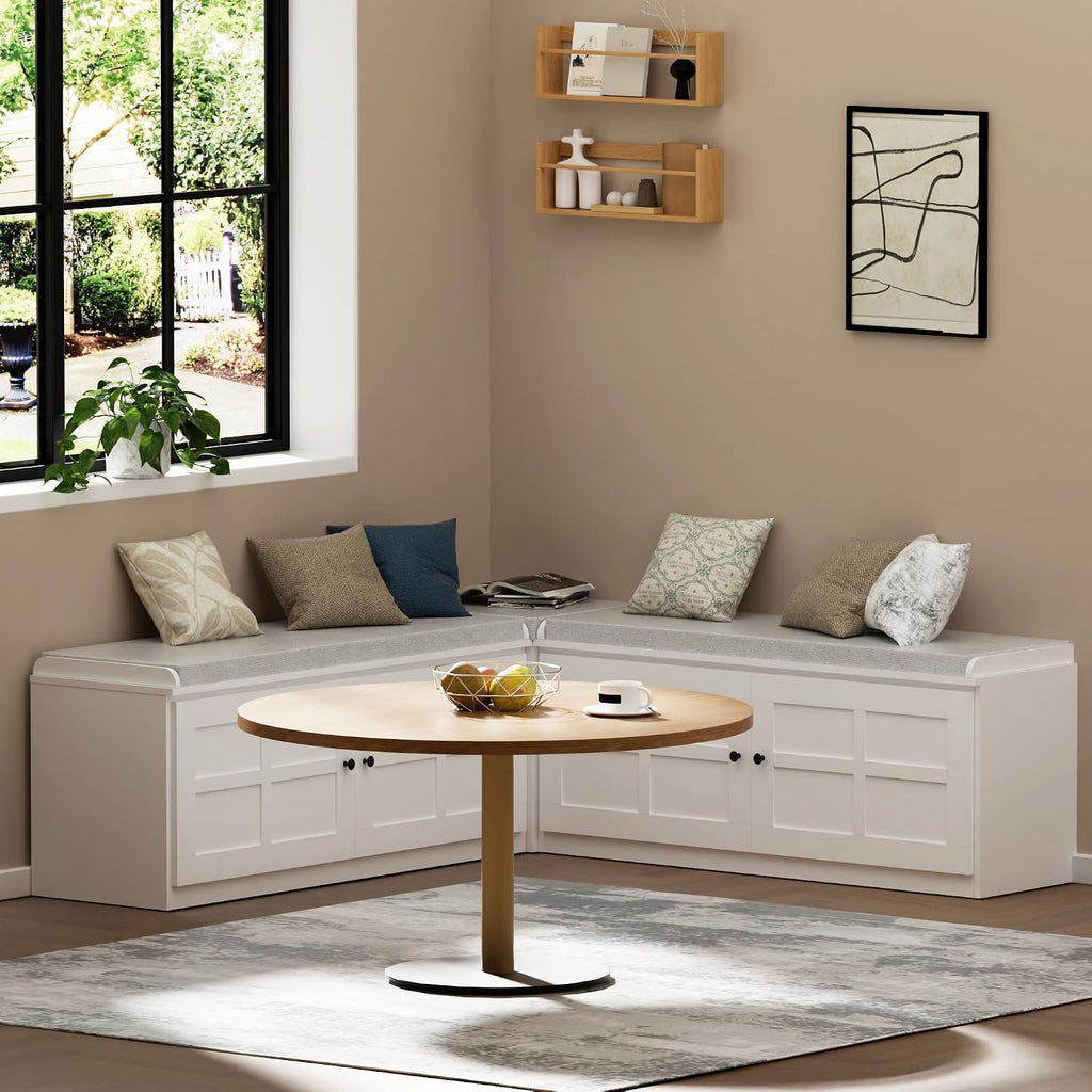 63 inches L-Shaped Storage Bench with Cushion Seat Corner Dining Bench