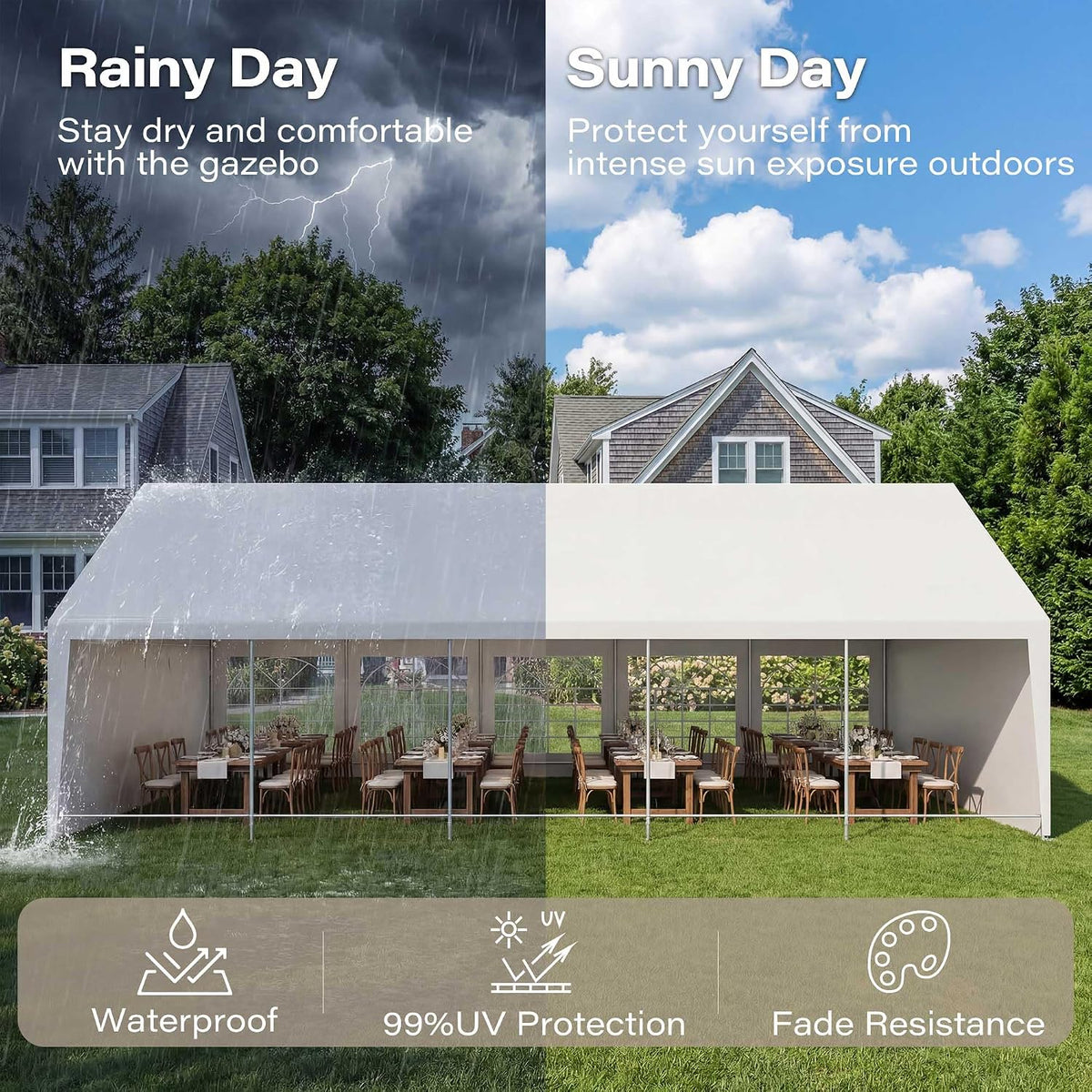 LAUSAINT HOME 20x30 Party Tent, Heavy Duty Waterproof Canopy with Removable Sidewalls & Roll-Up Door, Large White Event Shelter with Steel Frame for Wedding, Backyard, BBQ, Camping, for 35–60 People