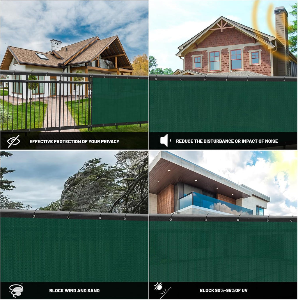 SUNNY GUARD Privacy Screen Fence 4/5/6/8 FT Heavy Duty Dustproof Denoise Fencing Mesh Fabric Shade Net Cover for Outdoor Wall Garden Yard Pool Deck,6' x 50' Dark Green(We Make Custom Size)
