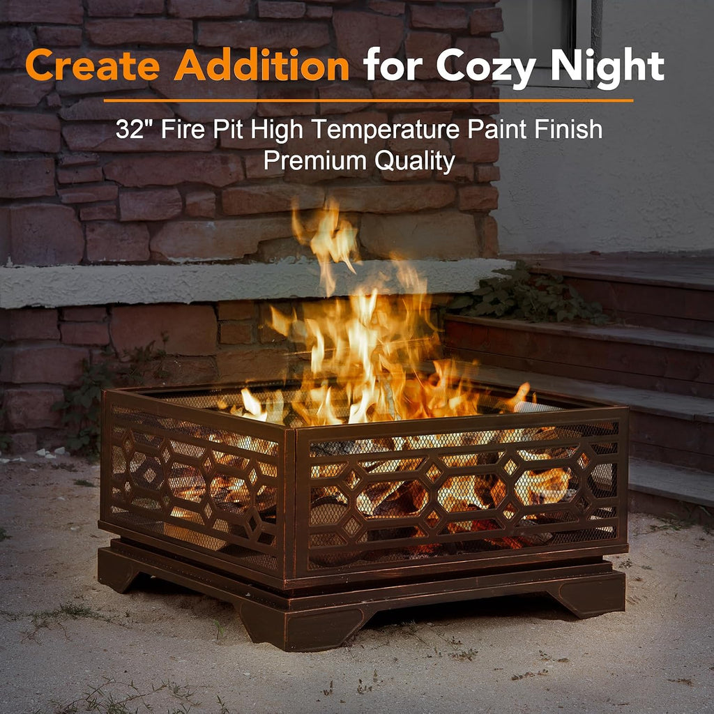32 inch outdoor fire pit, wood burning outside, side view