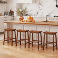 COSTWAY 24-inch Solid Wood Saddle Stools Set of 4 with Footrests, Walnut