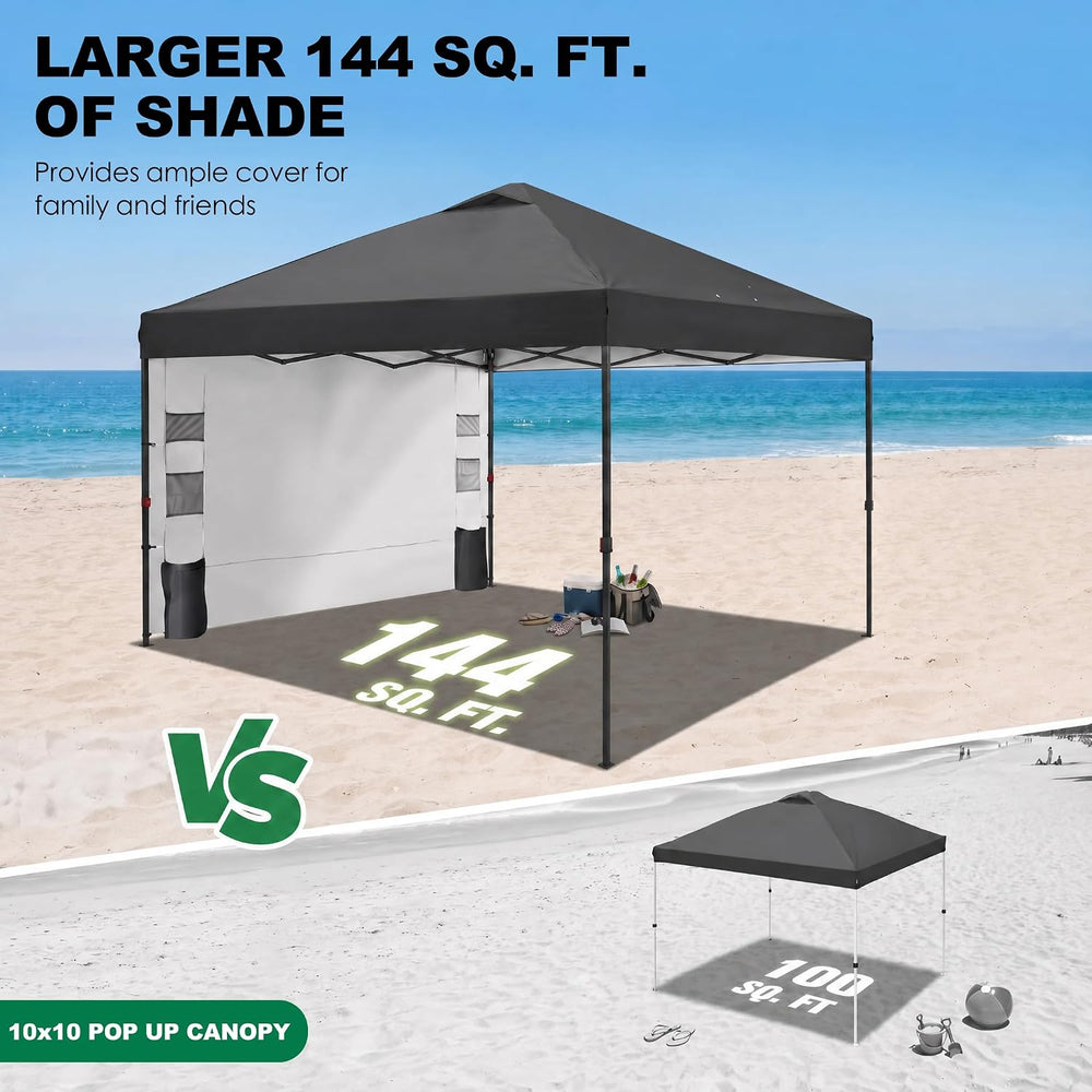 GAFETE Pop Up Canopy Tent Outdoor Sidewall One Push (Black, 12X12)