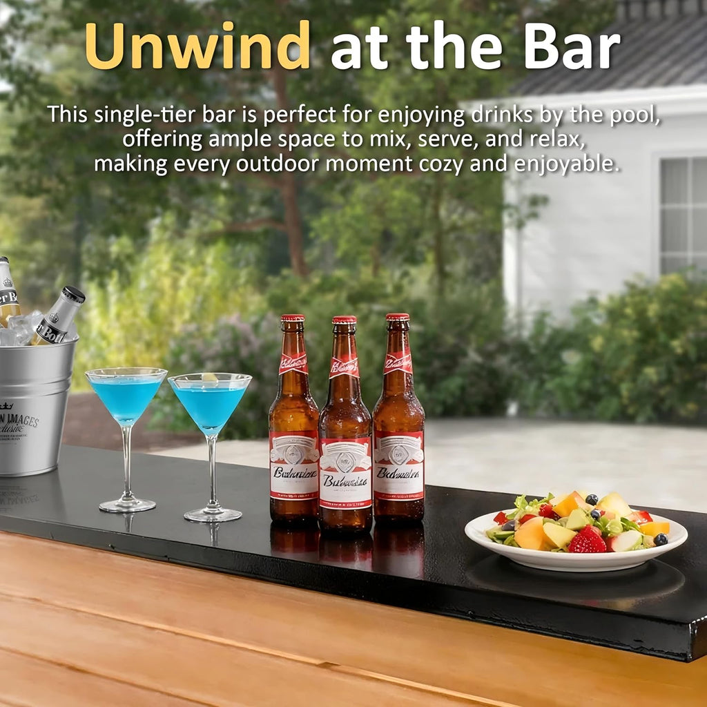 6x8FT Cedar Wood Outdoor Bar Gazebo with Built-in Power Outlet & TV Mount | Sloping Metal Roof Cantina Gazebo Bar with Metal Bar Counter, Footrest & Bottle Opener for Patio Backyard Entertainment