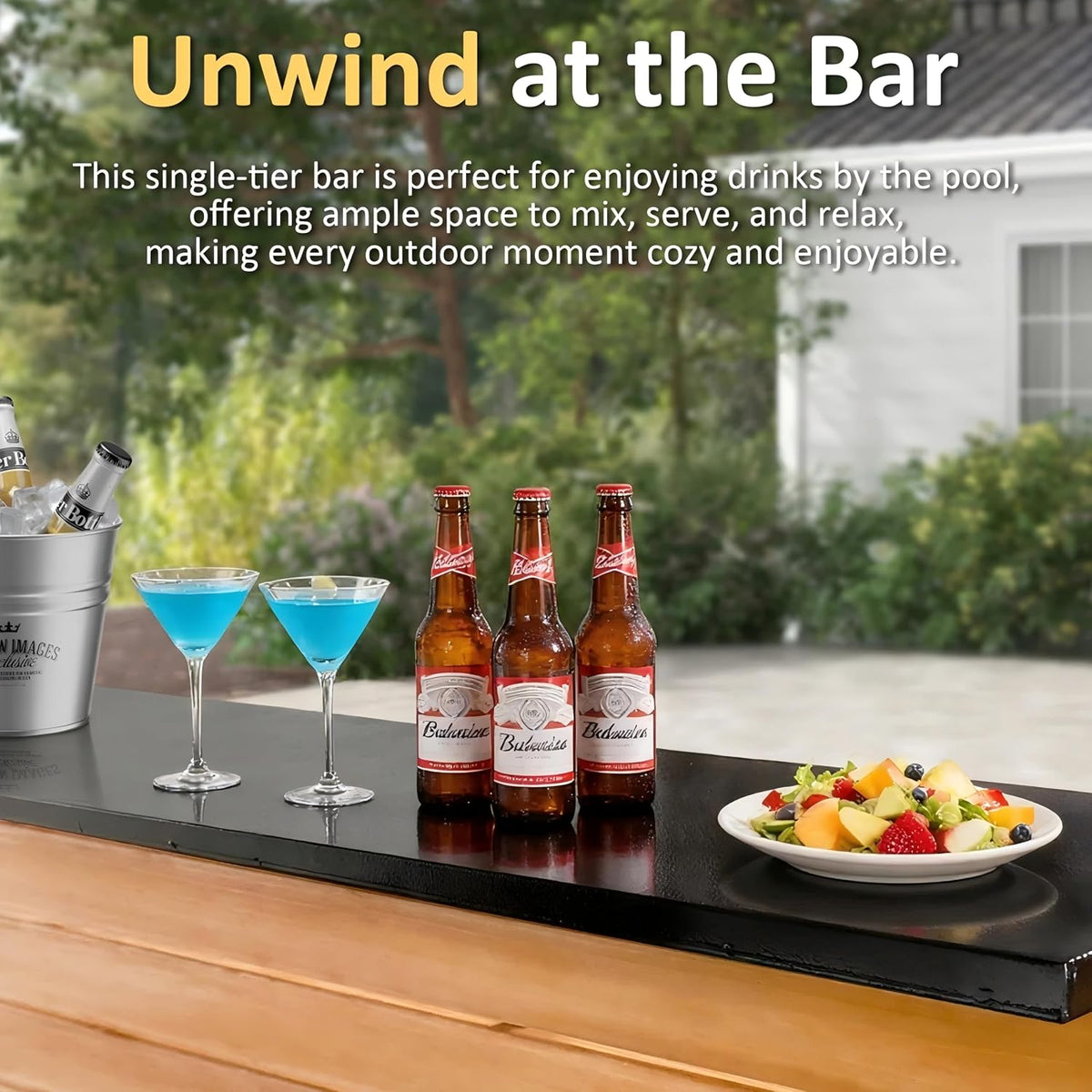 6x8FT Cedar Wood Outdoor Bar Gazebo with Built-in Power Outlet & TV Mount | Sloping Metal Roof Cantina Gazebo Bar with Metal Bar Counter, Footrest & Bottle Opener for Patio Backyard Entertainment