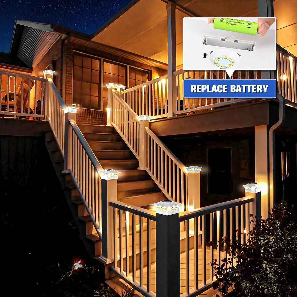 VOLISUN 6Pack Solar Post Cap Lights, 2 Color Modes Deck Lights, White