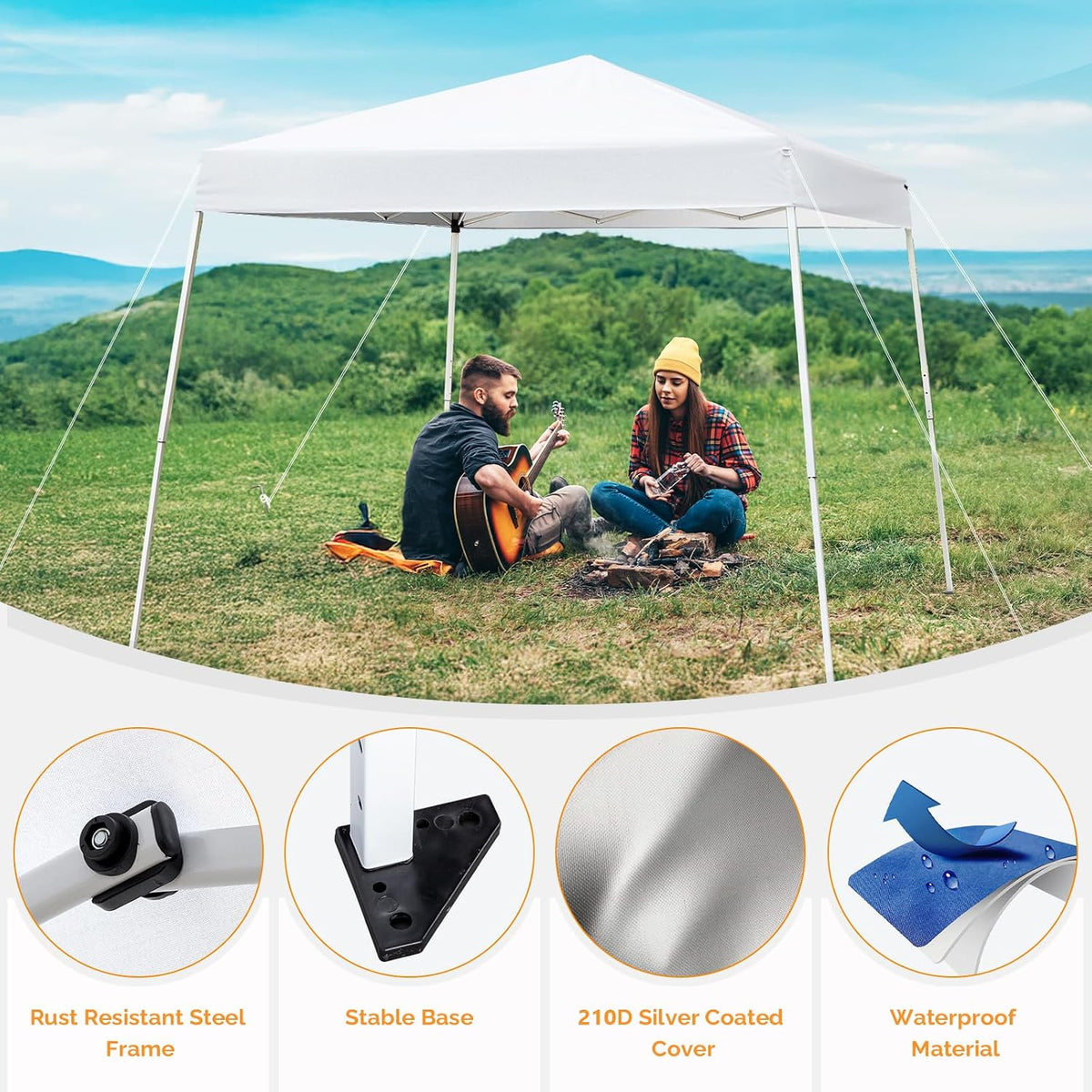 VINGLI 8x8 ft Pop Up Canopy Tent, Easy Up Canopy Event Tent Foldable Portable Canopies for Camping, Patio, Outdoor Gazebo Slant Legs, Outdoor Instant Shelter Canopies with Carry Bag (White)