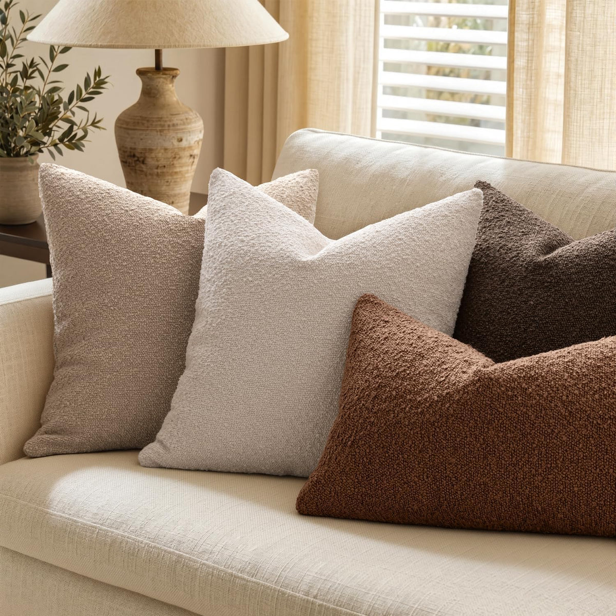MIULEE 24x24 Decorative Euro Sham Boucle Couch Pillow Covers Camel