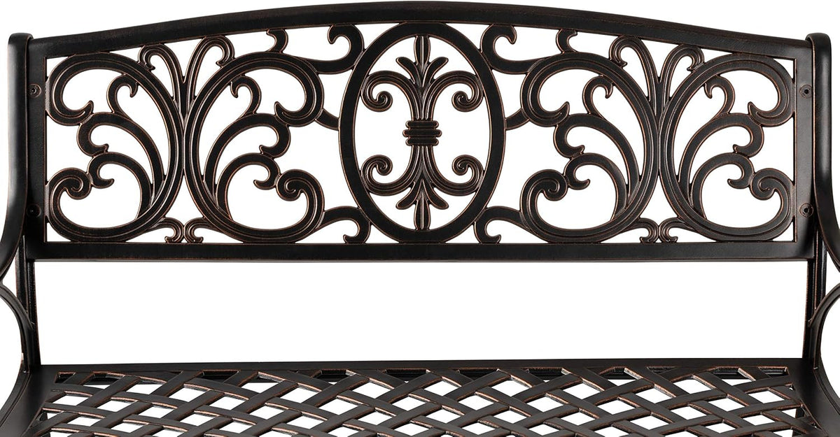Patio Sense Decatur Rust-Resistant Cast Aluminum Bench, Antique Bronze