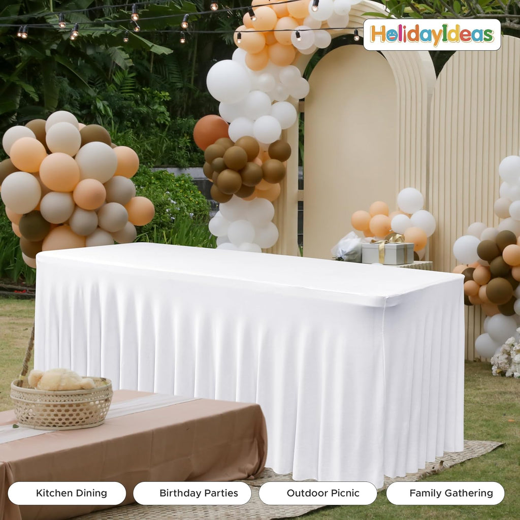 White Spandex Table Covers 6ft Rectangle Table Skirts for Party 2 Pack