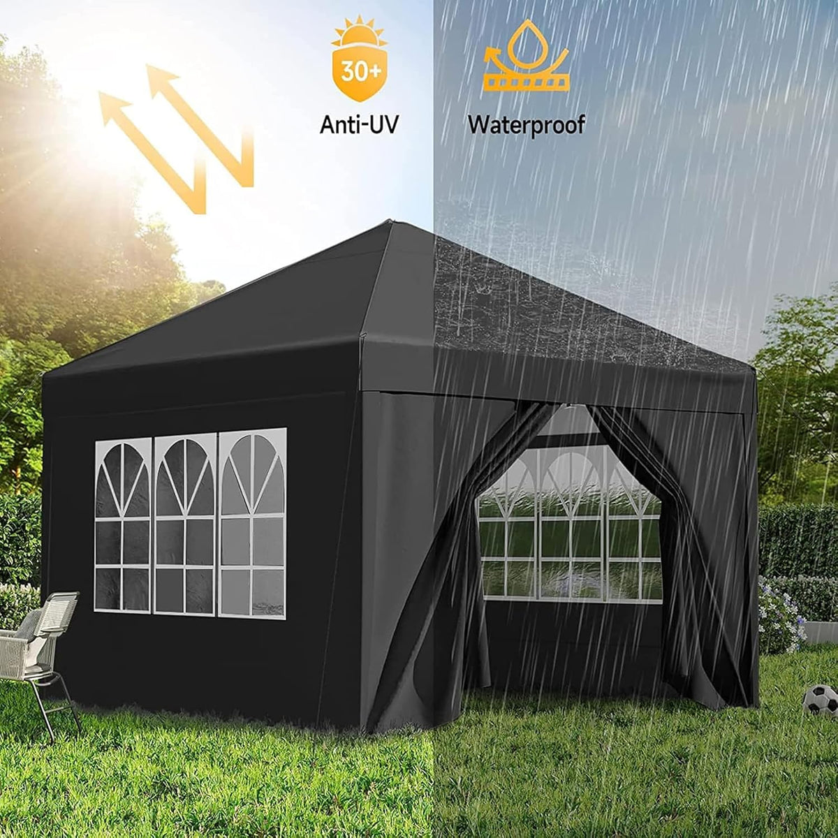 10X10 Pop Up Canopy Tent with 4 Removable Sidewalls, 1-Person Setup Canopy Tents for Parties, Events, Wedding, Outdoor Waterproof Instant Commercial Gazebo Canopy with Carry Bag