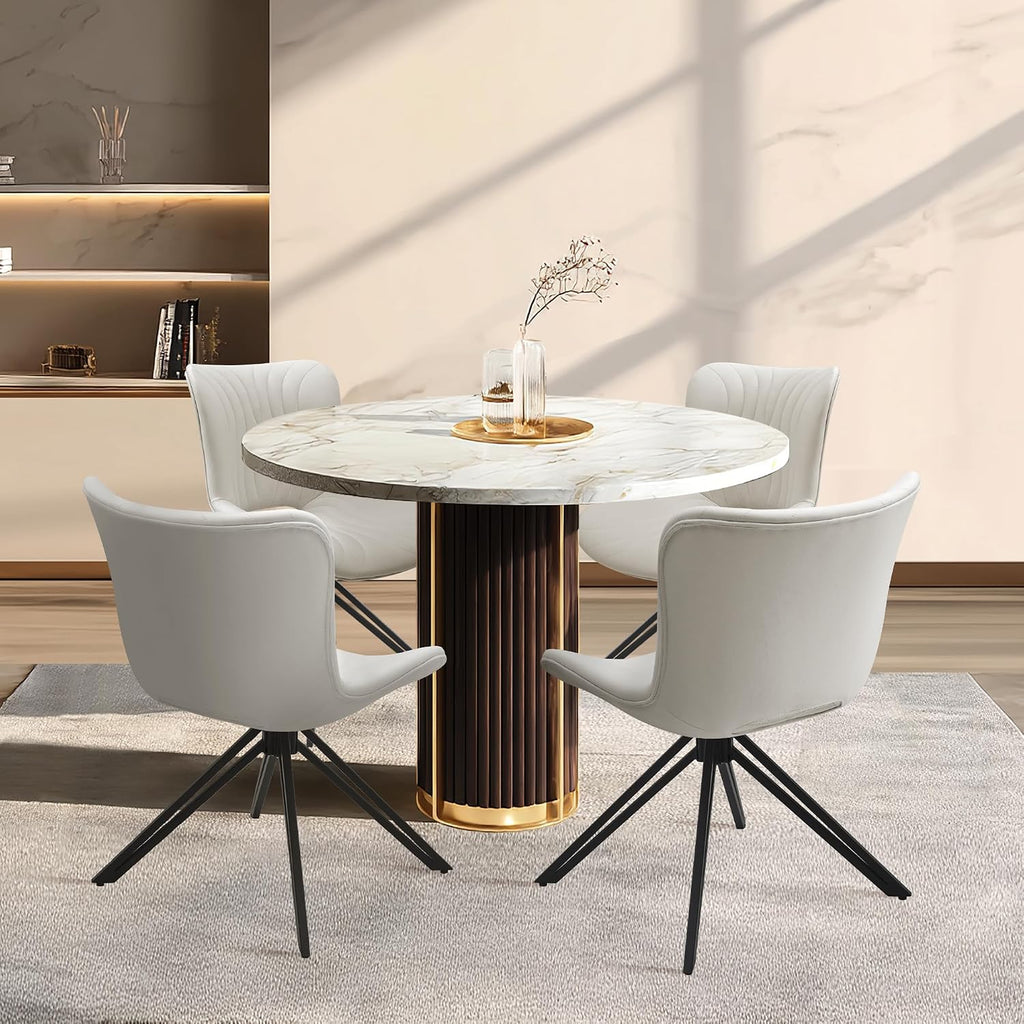 Dining Chairs Set of 4, Faux Leather Upholstered Swivel Chairs White
