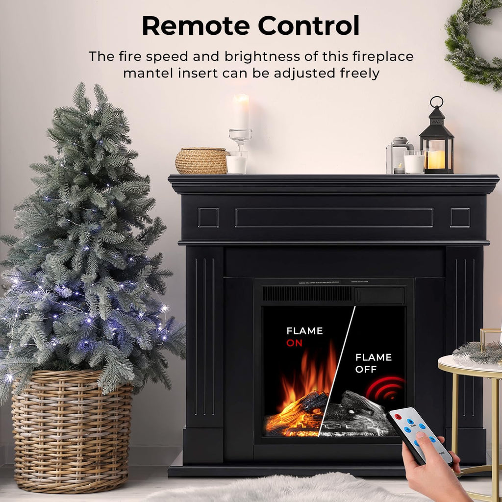 43” Electric Fireplace Mantel Freestanding Electric Fireplace, Remote Control, Adjustable Led Flame, 750W/1500W Black
