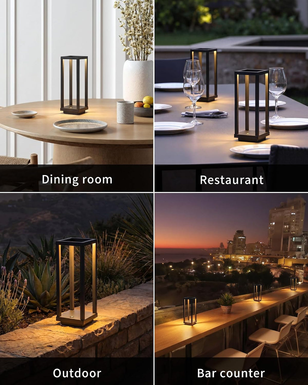 PUSU Cordless Waterproof Table Lamps Set of 2, Black LED Outdoor Desk Lamp