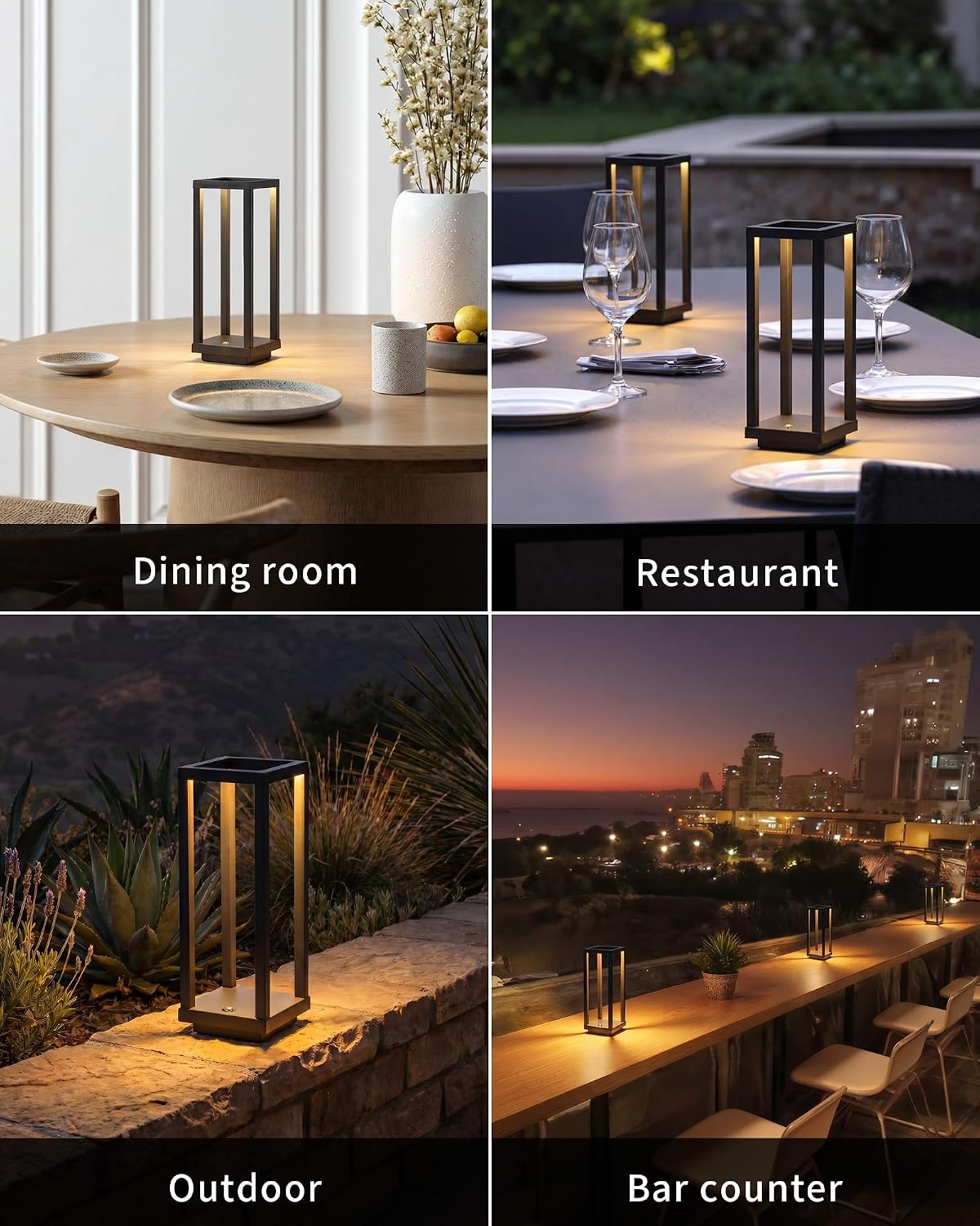 PUSU Cordless Waterproof Table Lamps Set of 2, Black LED Outdoor Desk Lamp