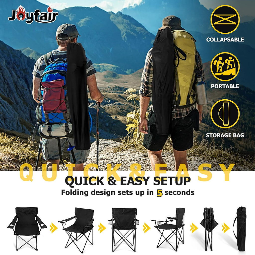 Joyfair Camping Chairs for Lawn & Beach, Large for Adults, Black