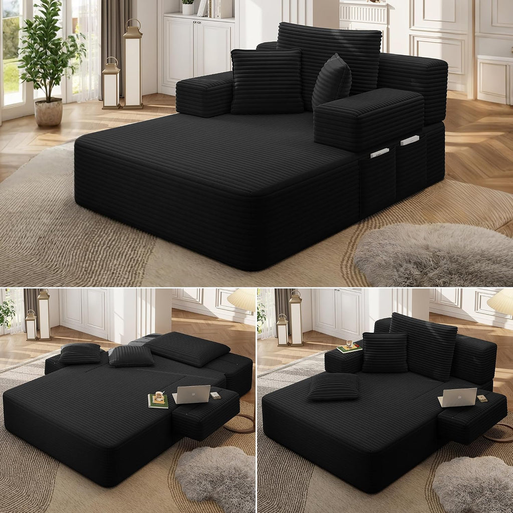 Avenix 70" Oversized Boneless Chaise Lounge Chair Indoor, Comfy Oversized Reading Chair Sleeper Sofa Couch Bed with 3 Fluffy Pillows, No Assembly Required, Black