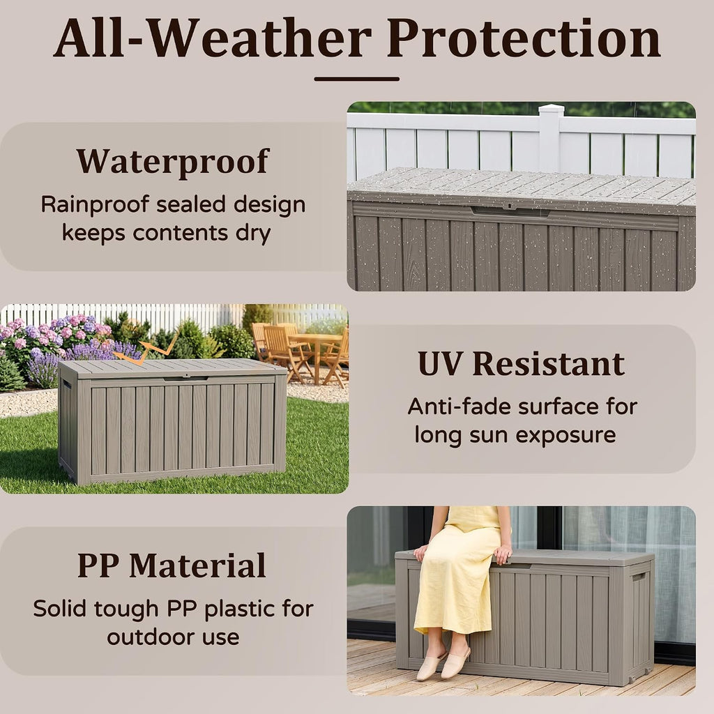 Outdoor Storage Box,120 Gallon Lockable Deck Box with Wheels,Grey