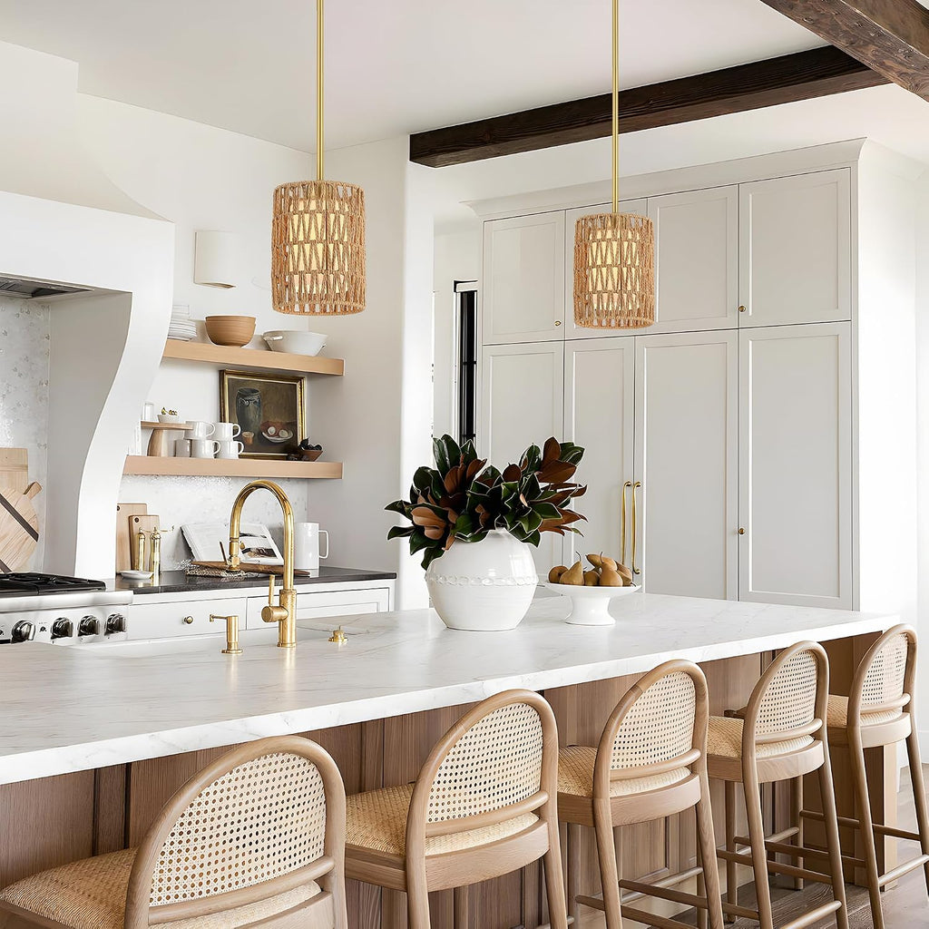6inch gold rattan pendant light, 2-in-1 boho hanging, view 10