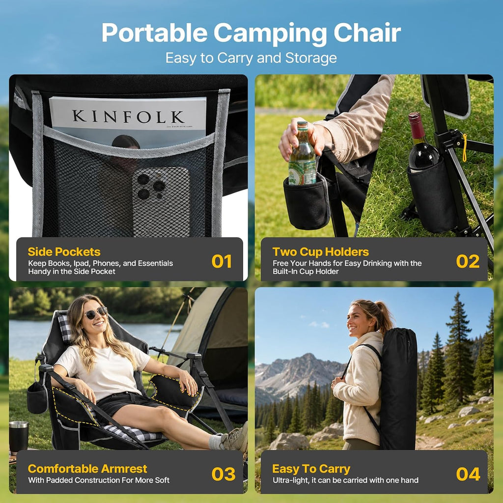 ZENPETIO Hammock Camping Chair with Footrest, Thick Padded Cushion, 500 lbs