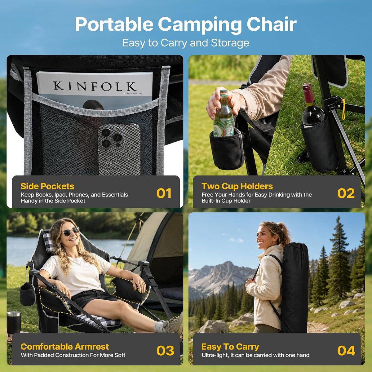 ZENPETIO Hammock Camping Chair with Footrest, Thick Padded Cushion, 500 lbs