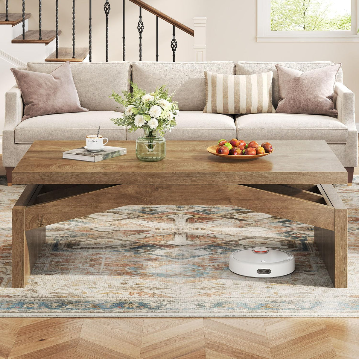 LVB 47 Inch Modern Wood Coffee Table for Living Room, Annual Ring Wood