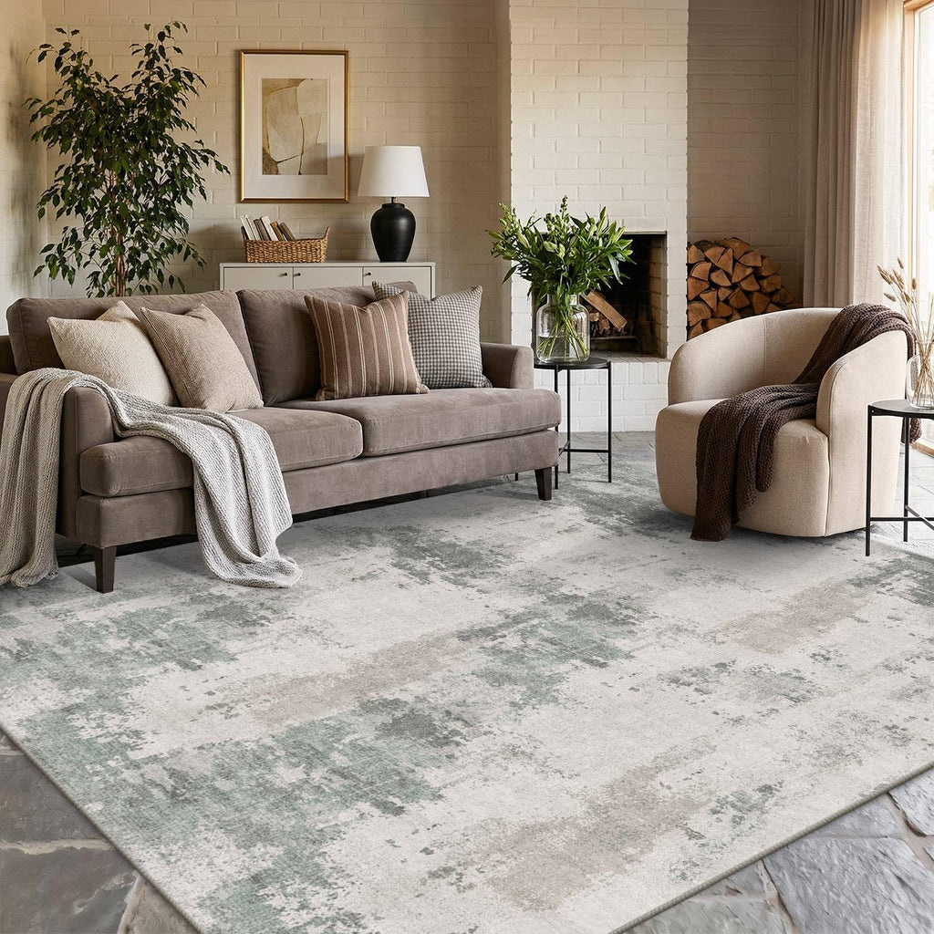 Rugxara 6x9 Green Modern Abstract Washable Rug for Living Room