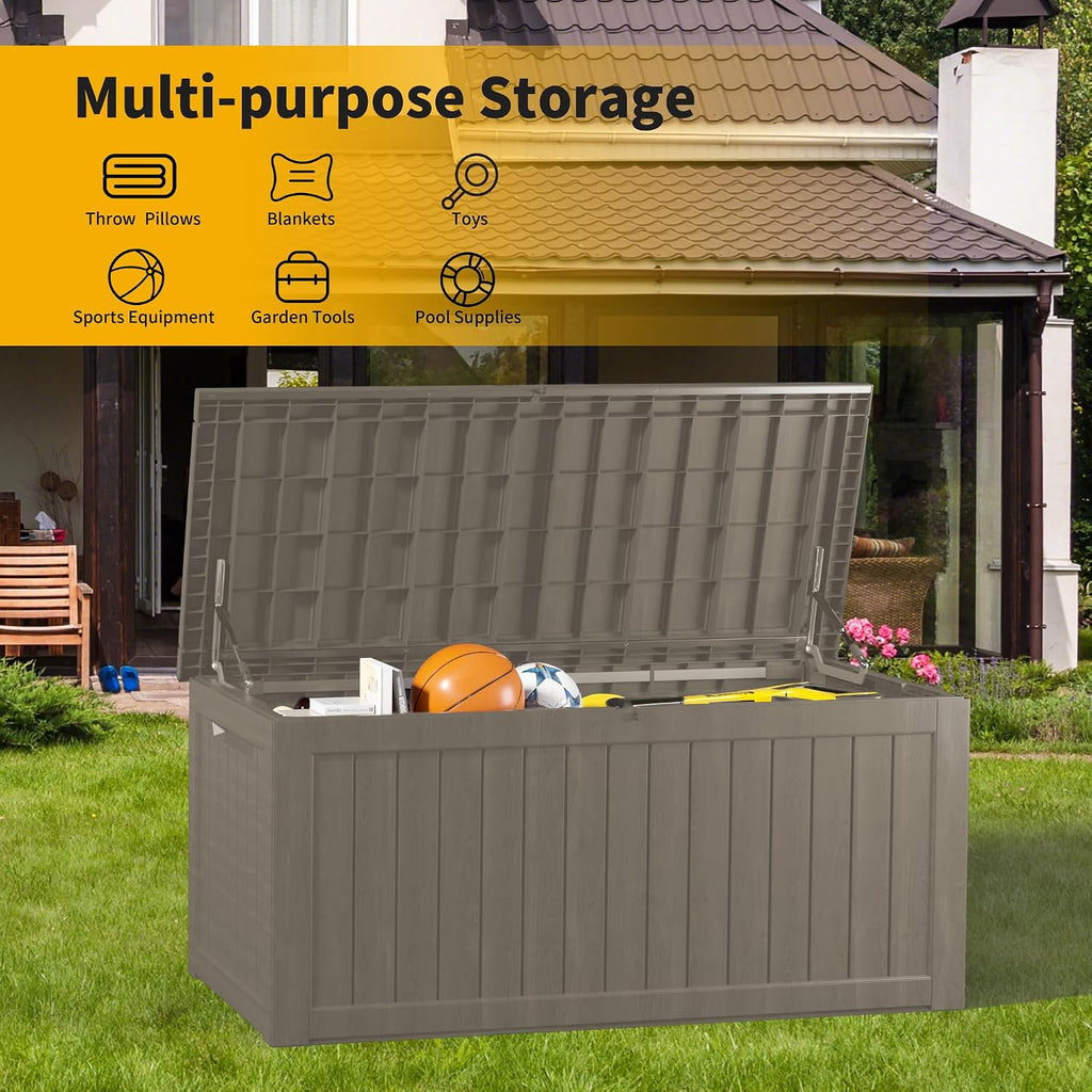270 Gallon Resin Large Deck Box Organization and Storage Box for Patio, Outdoor Cushions, Garden Tools, Gray