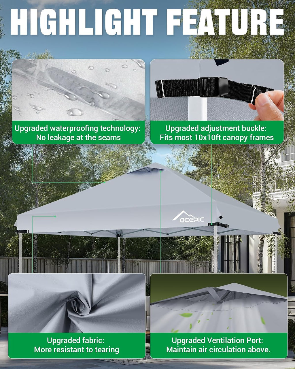 acepic upgraded 10x10 canopy replacement top with air, close-up detail
