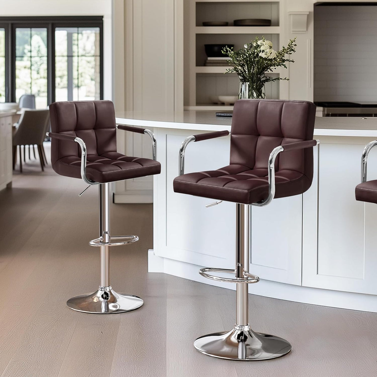 Yaheetech Bar Stools Set of 2, Swivel with Backs, Adjustable Height, Brown
