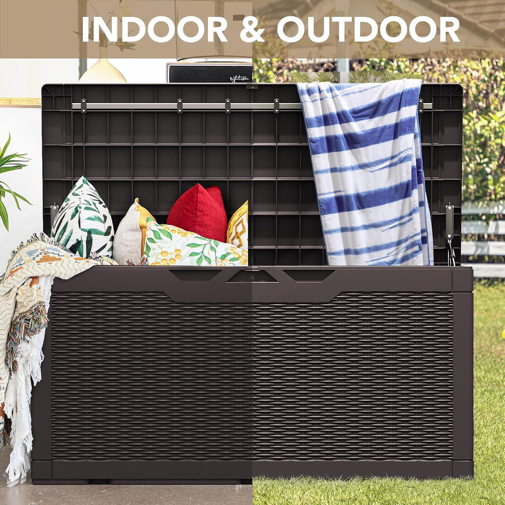 Devoko 100 Gallon Waterproof Resin Deck Box, Large Outdoor Storage Box