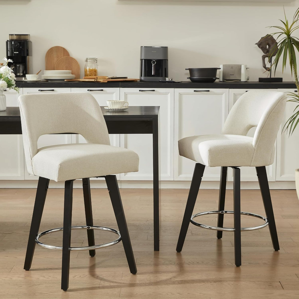 VKNOW 26" Wooden Swivel Counter Height Bar Stools Set of 2 with Open Back