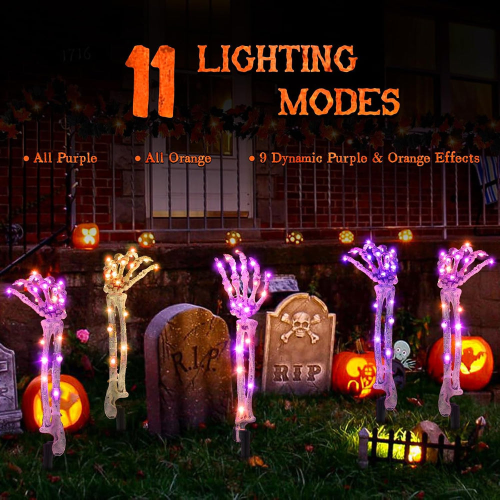 5-Pack Halloween Decorations Outdoor, Solar Lighted Skeleton Arm Stakes
