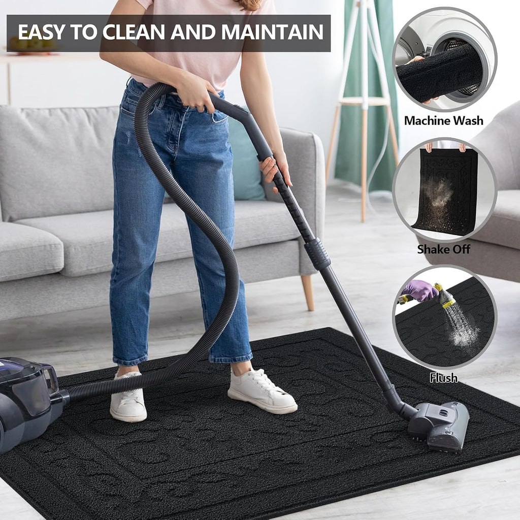 FONEYI Dirt Trapper Door Mat 32" x 48", Non-Slip Washable Doormats, Black