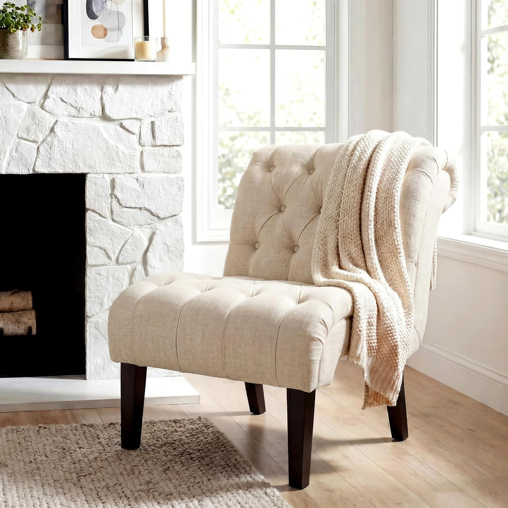 Mid Century Modern Accent Chair, Upholstered Button Tufted Chair