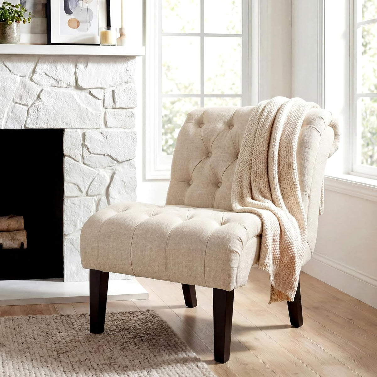 Mid Century Modern Accent Chair, Upholstered Button Tufted Chair