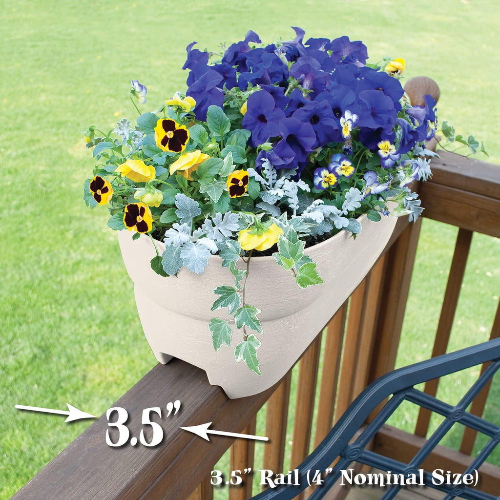 Bloomers Rail Picker Self-Watering Railing Planter Grow Box – 24" Weatherproof Resin Planter – Fits 1.25"–3.875" Wood & Metal Railings – White