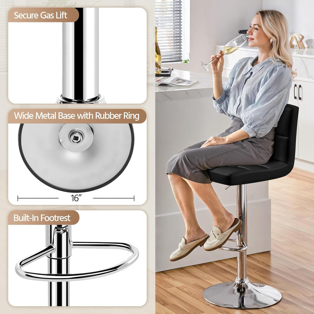 Yaheetech Bar Stools Set of 2 Adjustable Counter Height Barstools Black
