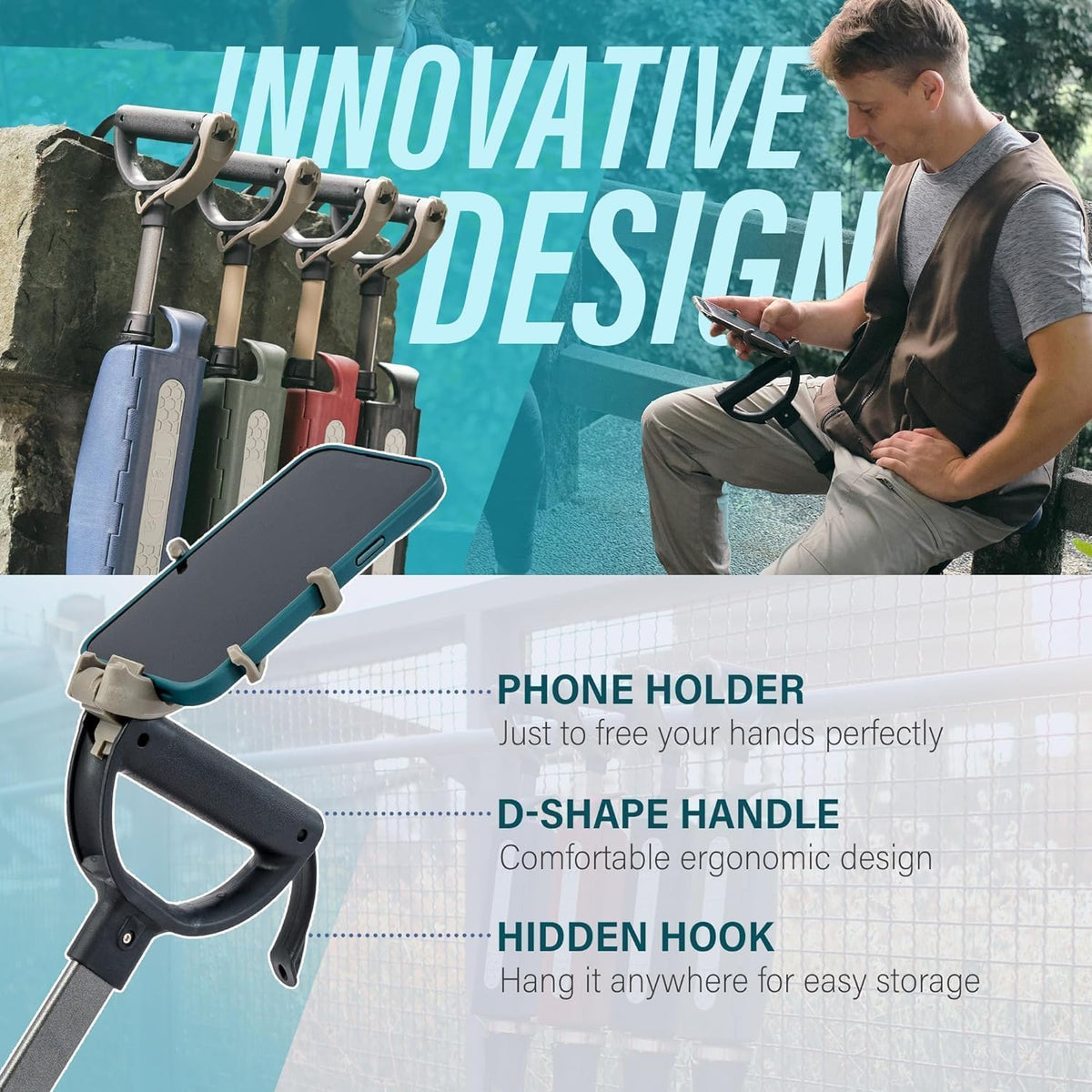 STEP2GOLD Ta-Da Chair Series 2 PRO, Portable Trekking Hiking Pole, Folding Walking Stick with Seat, Walking Cane with Chair, Foldable Chair, Lightweight Aluminum, Easy Carry and Storage, Anti-Slip